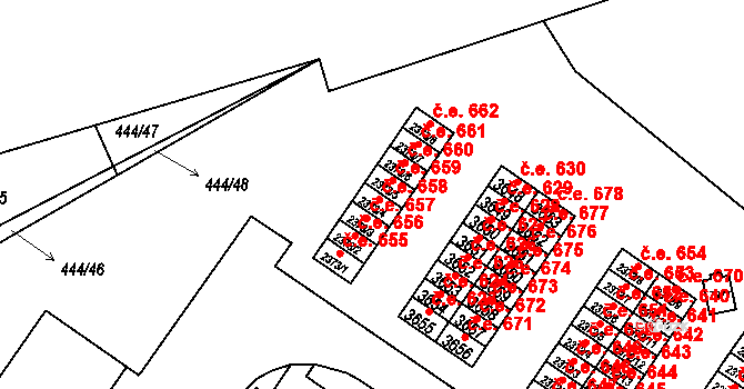 Žatec 658 na parcele st. 2373/4 v KÚ Žatec, Katastrální mapa