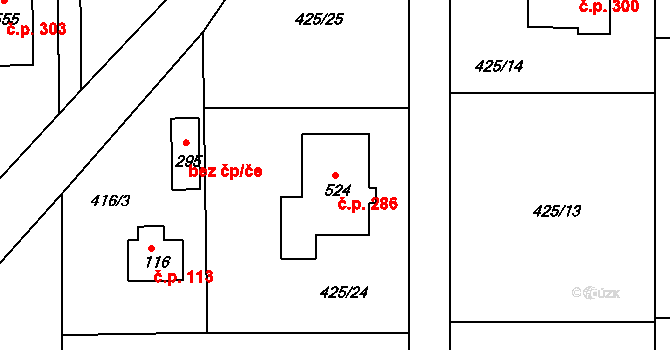 Klínec 286 na parcele st. 524 v KÚ Klínec, Katastrální mapa