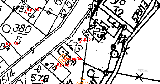 Rozsochatec 5 na parcele st. 123 v KÚ Rozsochatec, Katastrální mapa
