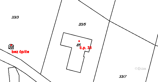 Bečov 33, Blatno na parcele st. 85 v KÚ Bečov, Katastrální mapa