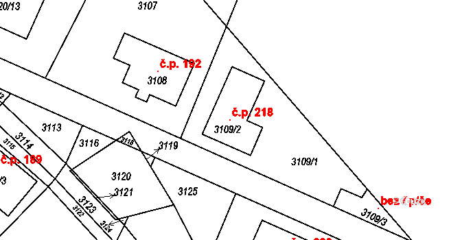 Těšetice 218 na parcele st. 3109/2 v KÚ Těšetice u Znojma, Katastrální mapa