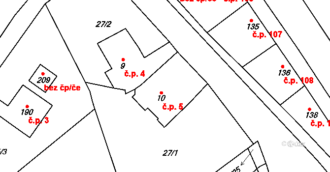 Merklovice 5, Vamberk na parcele st. 10 v KÚ Merklovice, Katastrální mapa