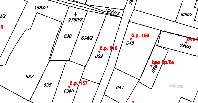 Dobruška 518 na parcele st. 632 v KÚ Dobruška, Katastrální mapa