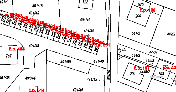 Maršov 500, Krupka na parcele st. 796 v KÚ Maršov u Krupky, Katastrální mapa