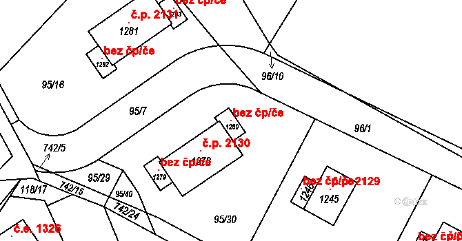 Kamenice 102787140 na parcele st. 1280 v KÚ Ládví, Katastrální mapa