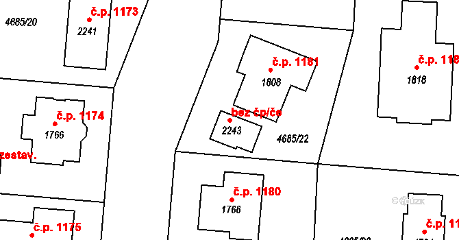 Hrušovany nad Jevišovkou 102949140 na parcele st. 2243 v KÚ Hrušovany nad Jevišovkou, Katastrální mapa