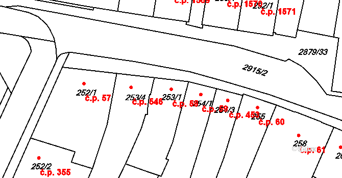 Bystřice pod Hostýnem 58 na parcele st. 253/1 v KÚ Bystřice pod Hostýnem, Katastrální mapa