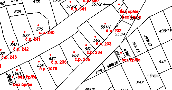 Holešov 234 na parcele st. 553 v KÚ Holešov, Katastrální mapa