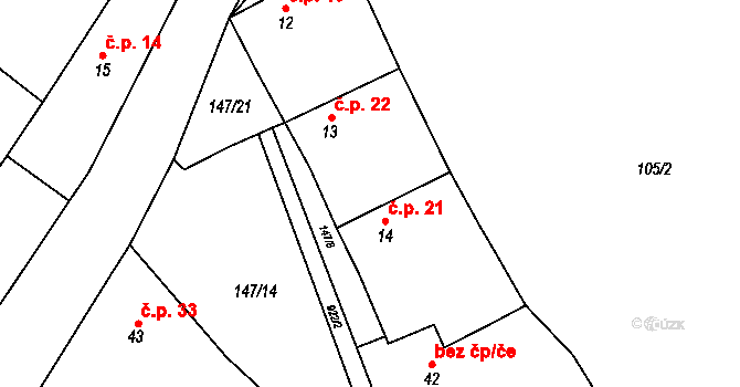 Rakůvka 21 na parcele st. 14 v KÚ Rakůvka, Katastrální mapa