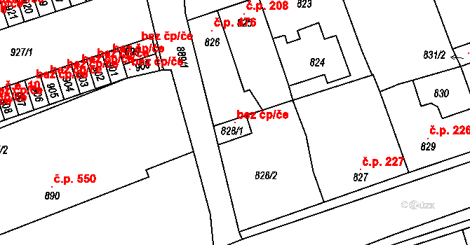 Buštěhrad 107306140 na parcele st. 828/1 v KÚ Buštěhrad, Katastrální mapa
