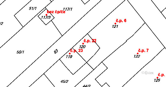Přerov VIII-Henčlov 22, Přerov na parcele st. 120 v KÚ Henčlov, Katastrální mapa
