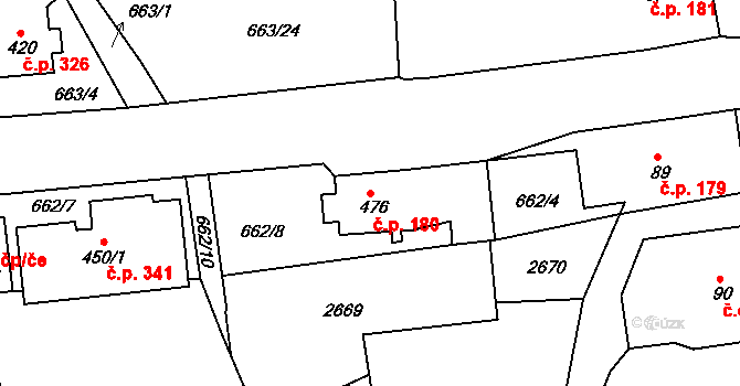 Pernink 180 na parcele st. 476 v KÚ Pernink, Katastrální mapa