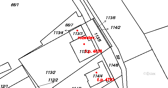Proseč nad Nisou 4038, Jablonec nad Nisou na parcele st. 113/1 v KÚ Proseč nad Nisou, Katastrální mapa