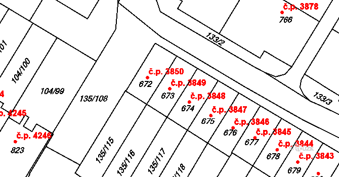 Jihlava 3849 na parcele st. 673 v KÚ Bedřichov u Jihlavy, Katastrální mapa