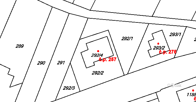 Omice 257 na parcele st. 292/4 v KÚ Omice, Katastrální mapa