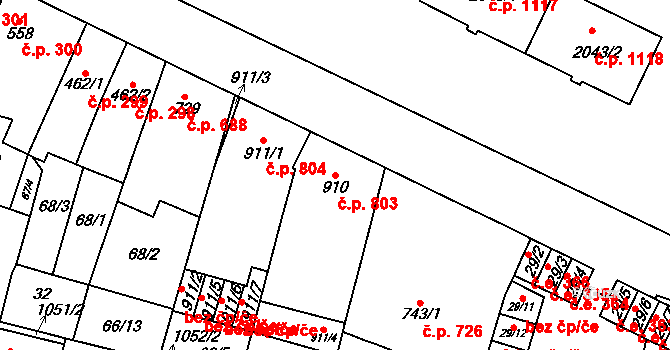 Kyjov 803 na parcele st. 910 v KÚ Kyjov, Katastrální mapa