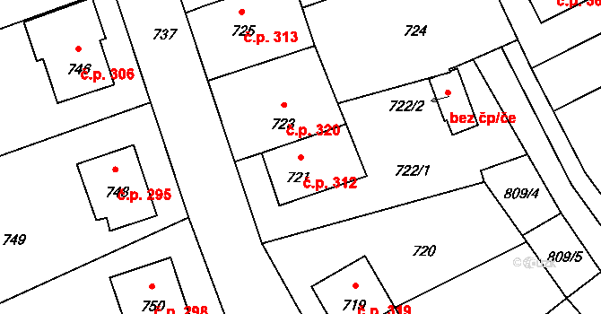 Stonařov 312 na parcele st. 721 v KÚ Stonařov, Katastrální mapa