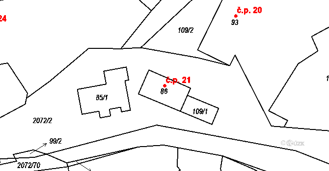 Liptaň 21 na parcele st. 86 v KÚ Liptaň, Katastrální mapa