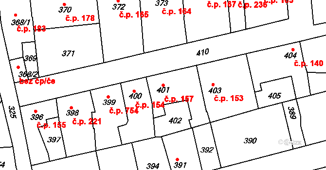 Švermov 157, Kladno na parcele st. 401 v KÚ Motyčín, Katastrální mapa
