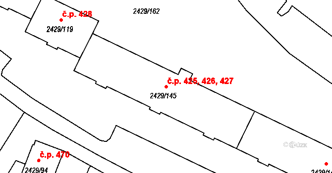 Dačice V 425,426,427, Dačice na parcele st. 2429/145 v KÚ Dačice, Katastrální mapa