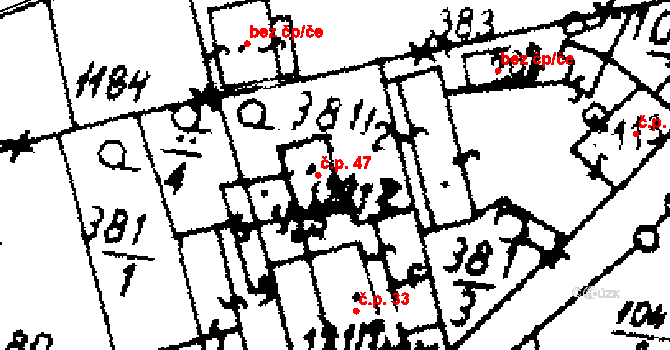 Zichovec 47 na parcele st. 121/2 v KÚ Zichovec, Katastrální mapa