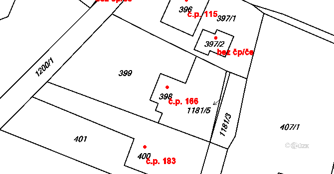 Střítež 166 na parcele st. 398 v KÚ Střítež, Katastrální mapa