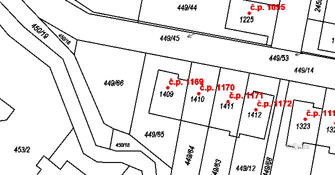 Třebechovice pod Orebem 1169 na parcele st. 1409 v KÚ Třebechovice pod Orebem, Katastrální mapa