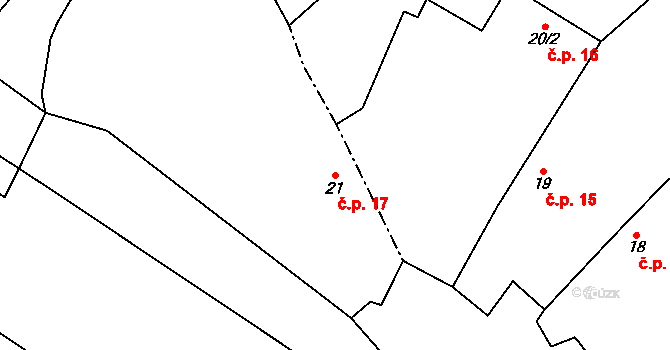 Krakořice 17, Šternberk na parcele st. 21 v KÚ Krakořice, Katastrální mapa