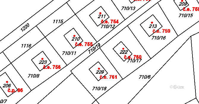 Dalov 761, Šternberk na parcele st. 229 v KÚ Dalov, Katastrální mapa