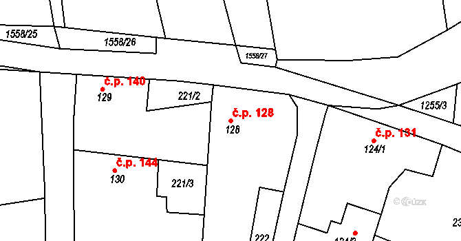 Věšín 128 na parcele st. 128 v KÚ Věšín, Katastrální mapa