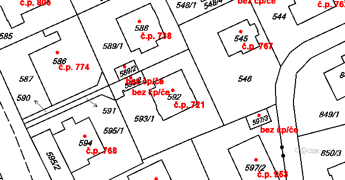 Klíše 721, Ústí nad Labem na parcele st. 592 v KÚ Klíše, Katastrální mapa