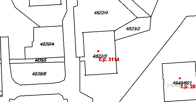 Severní Terasa 3114, Ústí nad Labem na parcele st. 4822/3 v KÚ Ústí nad Labem, Katastrální mapa