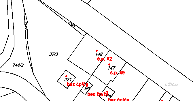 Lhenice 52, Bžany na parcele st. 148 v KÚ Lhenice u Bžan, Katastrální mapa