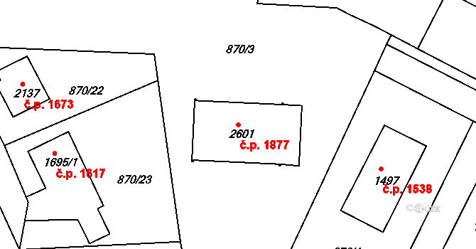 Předměstí 1877, Svitavy na parcele st. 2601 v KÚ Svitavy-předměstí, Katastrální mapa