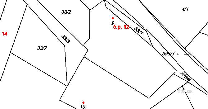 Chabrovice 12, Skopytce na parcele st. 9 v KÚ Chabrovice, Katastrální mapa