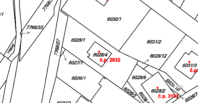 Frýdek 2832, Frýdek-Místek na parcele st. 6028/4 v KÚ Frýdek, Katastrální mapa