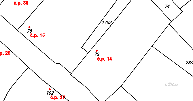 Čečelice 14 na parcele st. 73 v KÚ Čečelice, Katastrální mapa