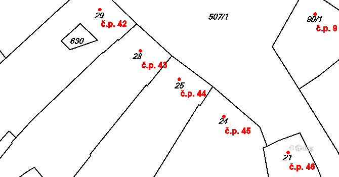 Unčovice 44, Litovel na parcele st. 25 v KÚ Unčovice, Katastrální mapa