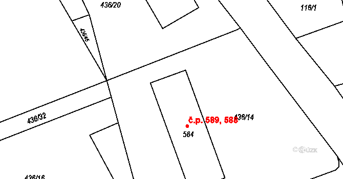 Blovice 588,589 na parcele st. 584 v KÚ Blovice, Katastrální mapa