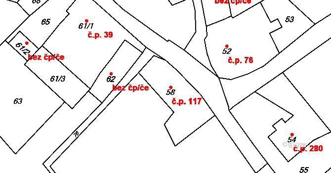 Dolní Rychnov 117 na parcele st. 58 v KÚ Dolní Rychnov, Katastrální mapa
