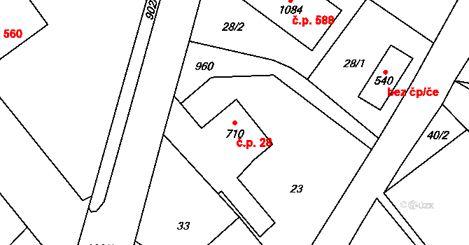 Borohrádek 28 na parcele st. 710 v KÚ Borohrádek, Katastrální mapa