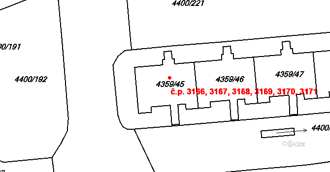 Modřany 3166,3167,3168,3169,, Praha na parcele st. 4359/49 v KÚ Modřany, Katastrální mapa