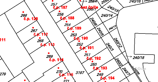 Příbram II 191, Příbram na parcele st. 252 v KÚ Příbram, Katastrální mapa