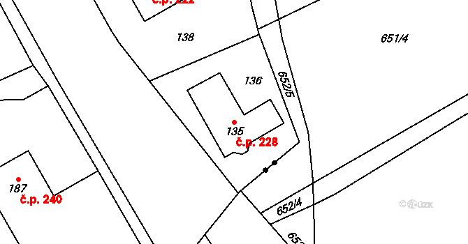 Chotěbuz 228 na parcele st. 135 v KÚ Podobora, Katastrální mapa