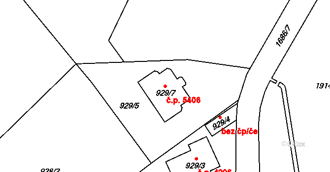 Chomutov 5406 na parcele st. 929/7 v KÚ Chomutov I, Katastrální mapa