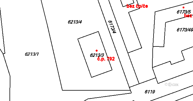 Liberec III-Jeřáb 792, Liberec na parcele st. 6213/3 v KÚ Liberec, Katastrální mapa