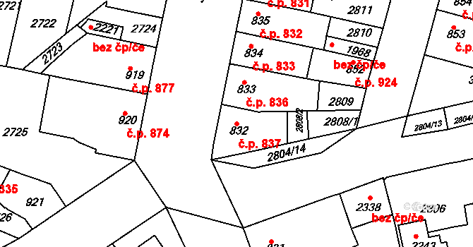 Rosice 837 na parcele st. 832 v KÚ Rosice u Brna, Katastrální mapa