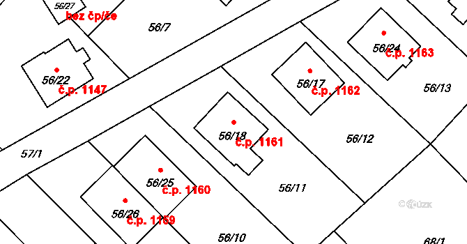 Ráj 1161, Karviná na parcele st. 56/18 v KÚ Ráj, Katastrální mapa