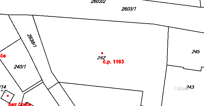 Prostřední Suchá 1163, Havířov na parcele st. 242 v KÚ Prostřední Suchá, Katastrální mapa
