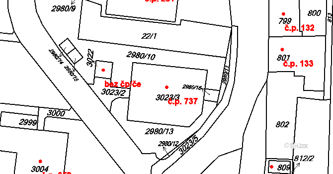 Bohunice 737, Brno na parcele st. 3023/3 v KÚ Bohunice, Katastrální mapa